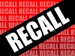 recall spelled with white letters over a black box and red background